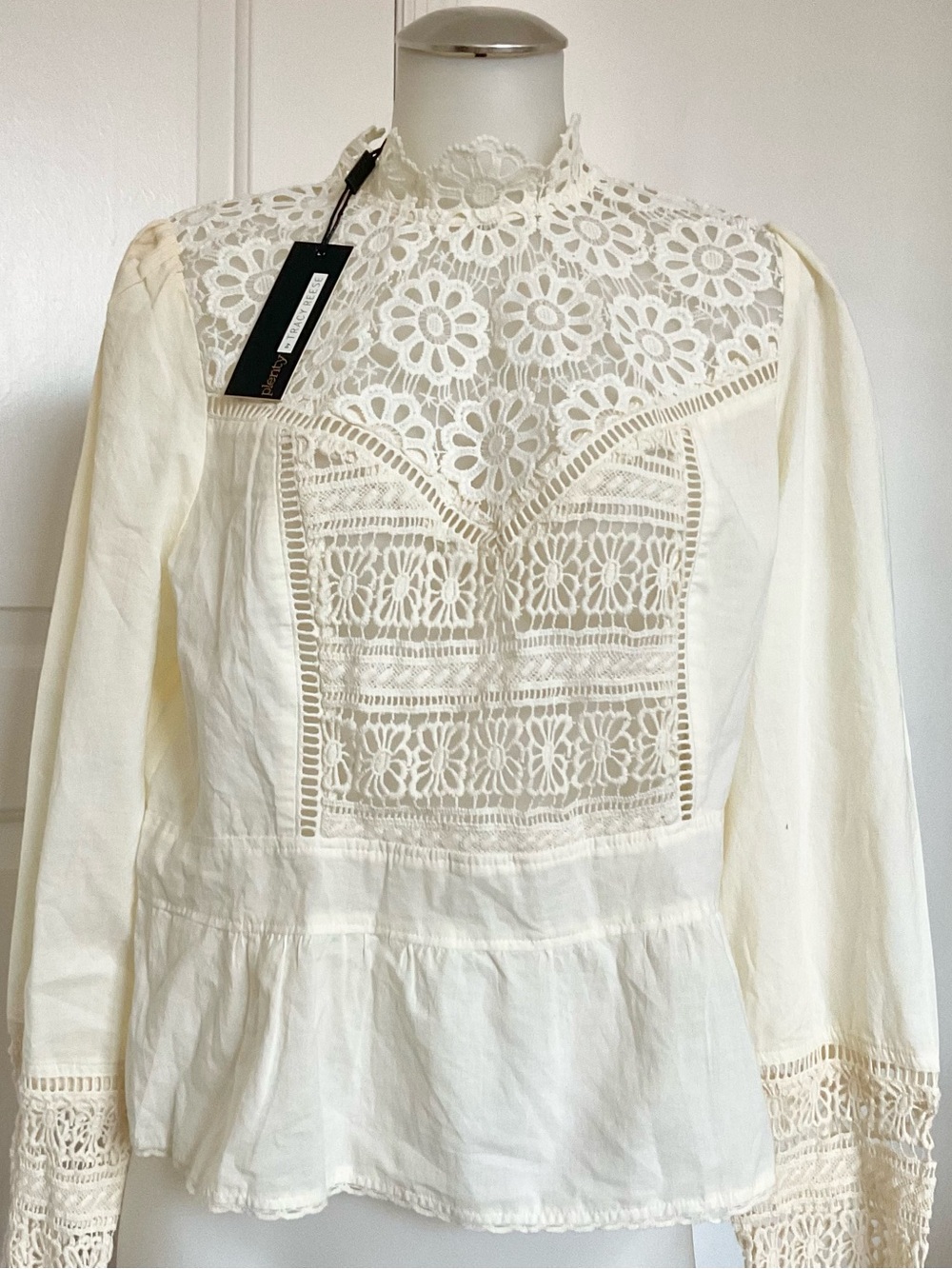 NWT Tracy Reese | Crochet Lace Mock Neck Peplum Top Ivory | XL